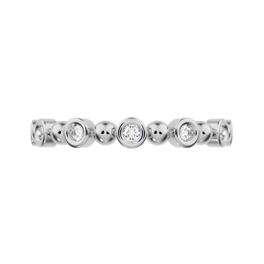 0.105 ct Round Cut Moissanite dainty Minimalist bezel half eternity Stackable braided 14K / 18K Solid White Gold everyday wedding band