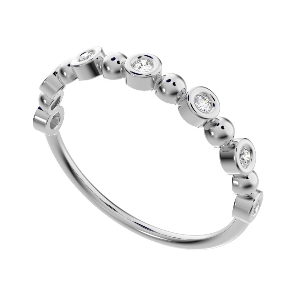 0.105Ct Round Cut Simulated Clear Diamond Minimalist bezel half eternity Stackable braided 14K / 18K Solid White Gold everyday wedding band