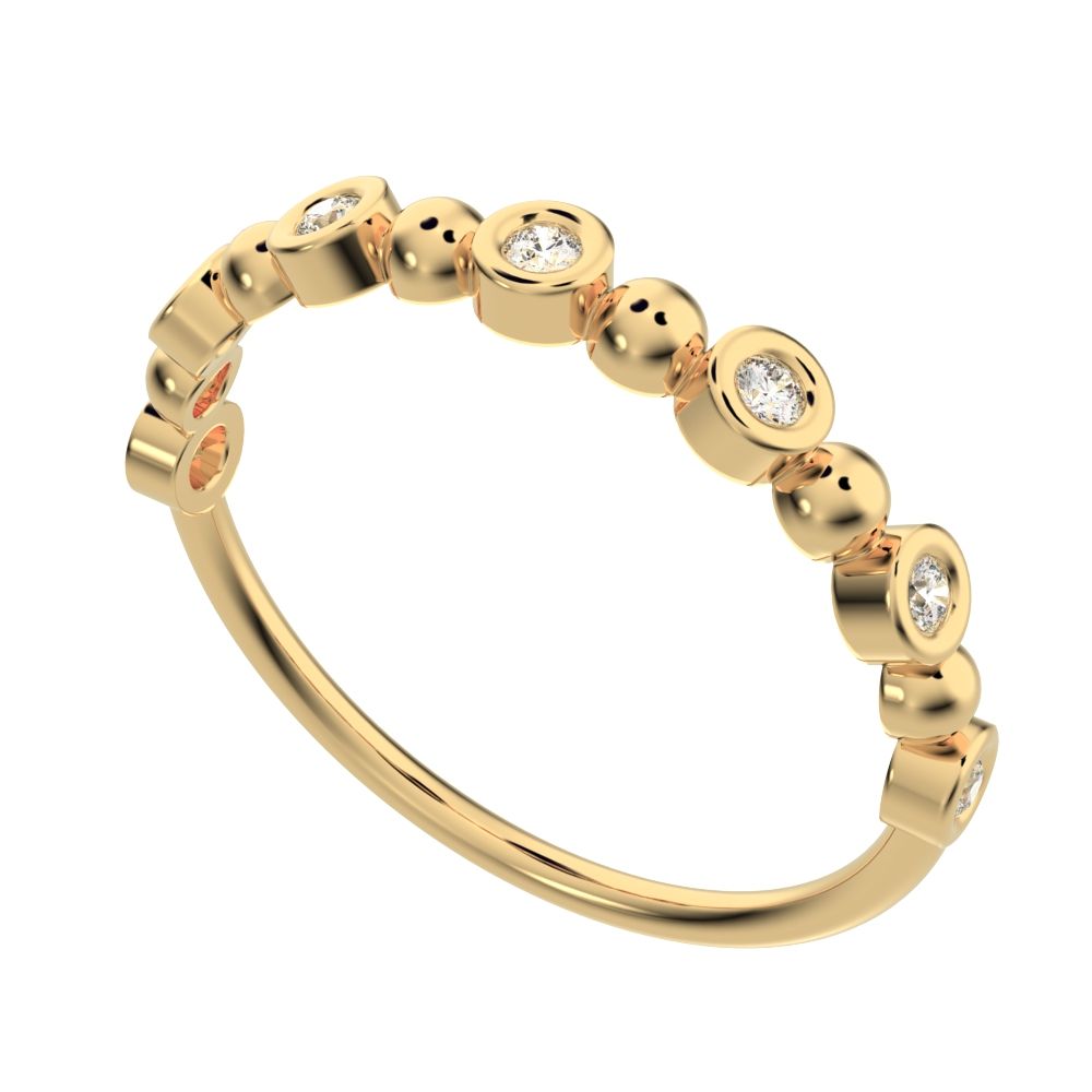 0.105 ct Round Cut Moissanite dainty Minimalist bezel half eternity Stackable braided 14K / 18K Solid Yellow Gold everyday wedding band
