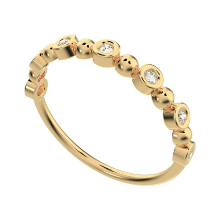 0.105 ct Round Cut Moissanite dainty Minimalist bezel half eternity Stackable braided 14K / 18K Solid Yellow Gold everyday wedding band