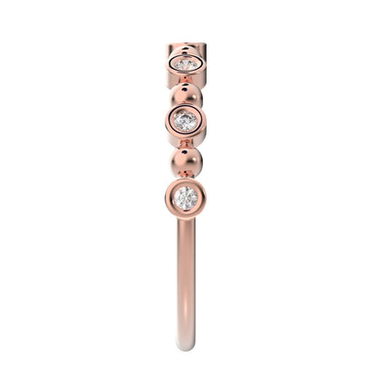 0.105 ct Round Cut Moissanite dainty Minimalist bezel half eternity Stackable braided 14K / 18K Solid Rose Gold everyday wedding band