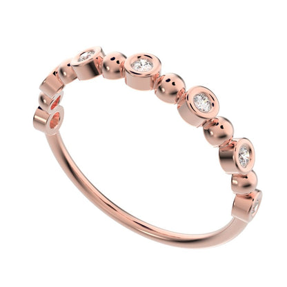 0.105Ct Round Cut Simulated Clear Diamond Minimalist bezel half eternity Stackable braided 14K / 18K Solid Rose Gold everyday wedding band