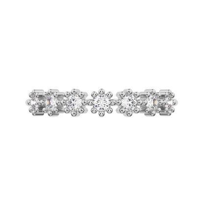 0.21 ct Round Cut Moissanite dainty Minimalist bezel half eternity sun Stackable knot 14K / 18K Solid White Gold everyday wedding band