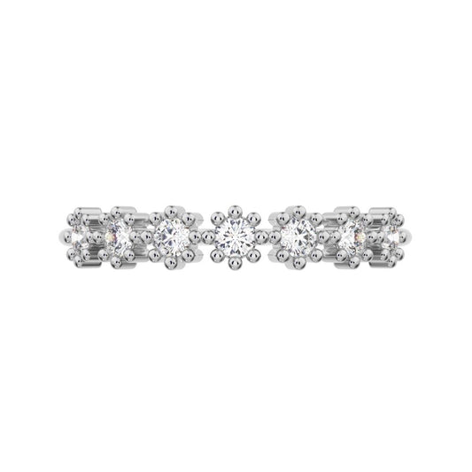 0.21 ct Round Cut Moissanite dainty Minimalist bezel half eternity sun Stackable knot 14K / 18K Solid White Gold everyday wedding band