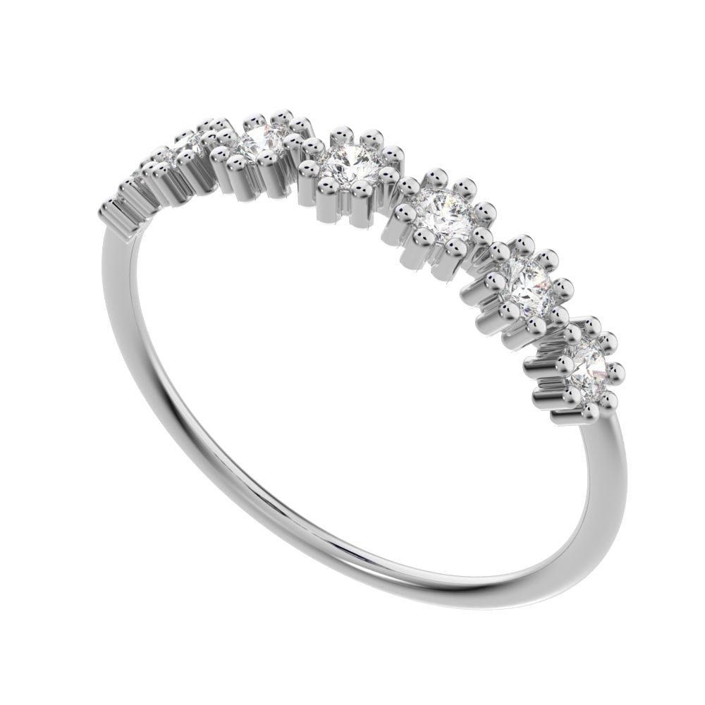 0.21Ct Round Cut Simulated Clear Diamond Minimalist bezel half eternity sun Stackable knot 14K / 18K Solid White Gold everyday wedding band