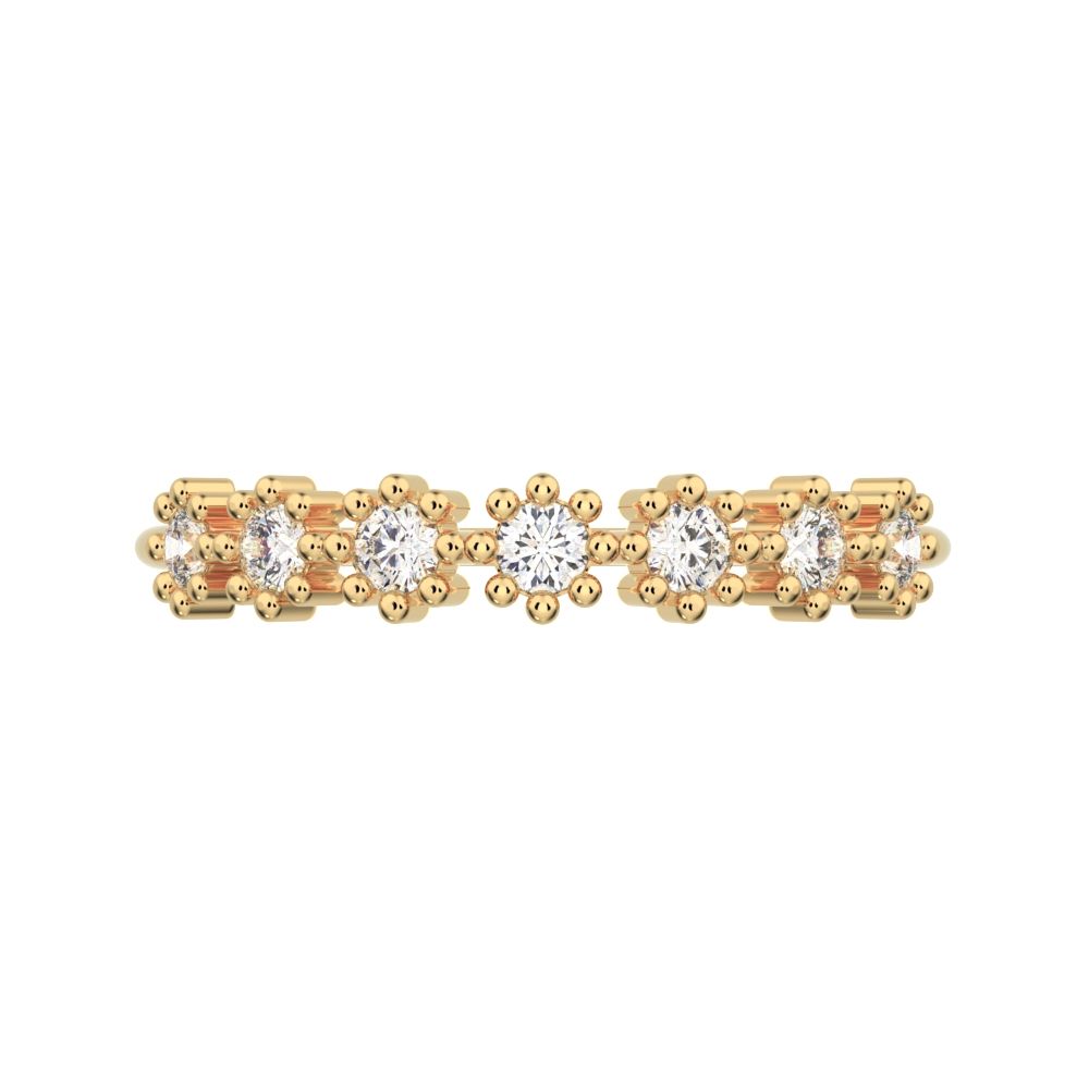 0.21 ct Round Cut Moissanite dainty Minimalist bezel half eternity sun Stackable knot 14K / 18K Solid Yellow Gold everyday wedding band