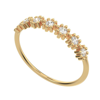 0.21 ct Round Cut Moissanite dainty Minimalist bezel half eternity sun Stackable knot 14K / 18K Solid Yellow Gold everyday wedding band
