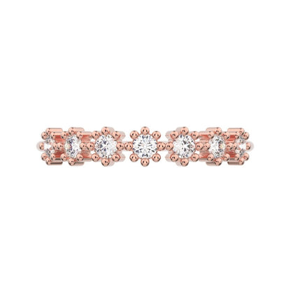 0.21Ct Round Cut Simulated Clear Diamond Minimalist bezel half eternity sun Stackable knot 14K / 18K Solid Rose Gold everyday wedding band