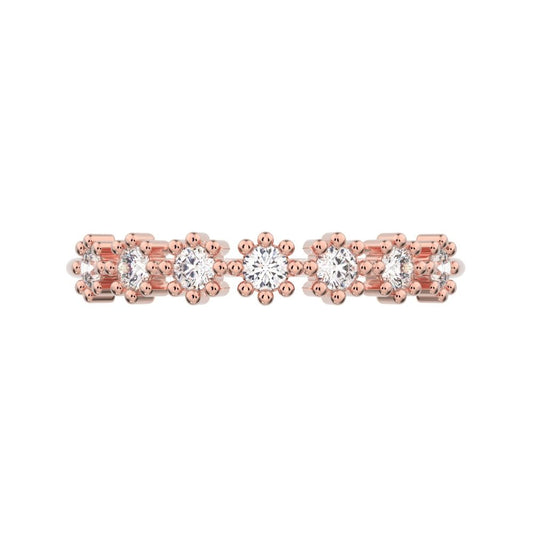 0.21 ct Round Cut Moissanite dainty Minimalist bezel half eternity sun Stackable knot 14K / 18K Solid Rose Gold everyday wedding band