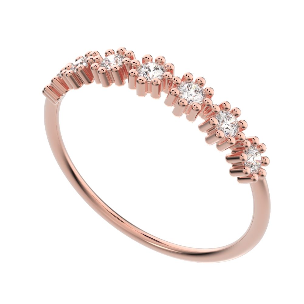 0.21Ct Round Cut Simulated Clear Diamond Minimalist bezel half eternity sun Stackable knot 14K / 18K Solid Rose Gold everyday wedding band