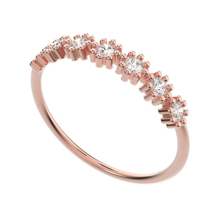 0.21Ct Round Cut Simulated Clear Diamond Minimalist bezel half eternity sun Stackable knot 14K / 18K Solid Rose Gold everyday wedding band