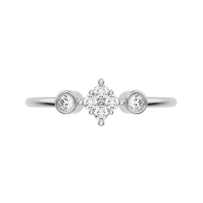 0.14 ct Round Cut Simulated Clear Diamond dainty Minimalist cluster bezel halo light 14K / 18K Solid White Gold everyday ring