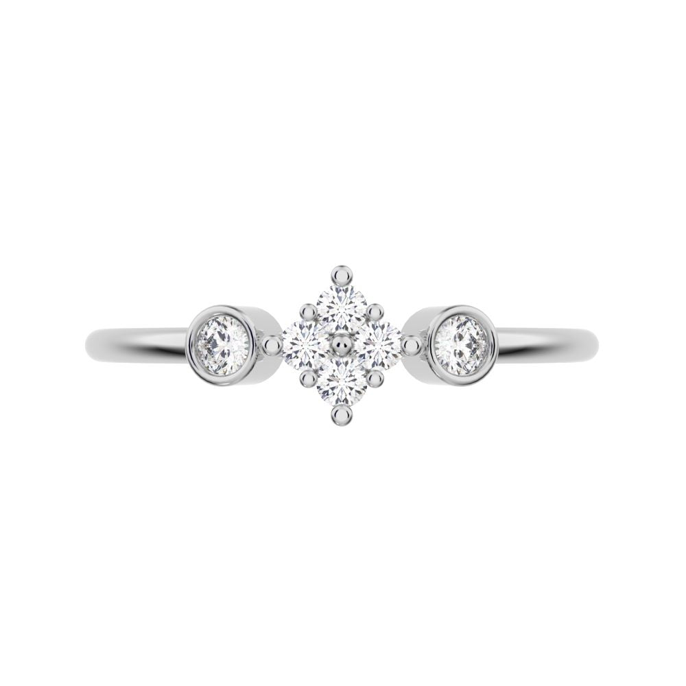 0.14 ct Round Cut Moissanite dainty Minimalist cluster bezel halo light 14K / 18K Solid White Gold everyday ring