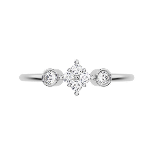 0.14 ct Round Cut Moissanite dainty Minimalist cluster bezel halo light 14K / 18K Solid White Gold everyday ring