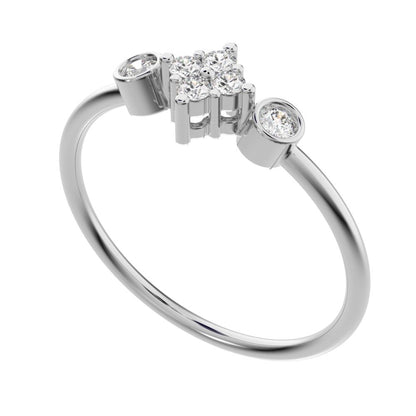 0.14 ct Round Cut Simulated Clear Diamond dainty Minimalist cluster bezel halo light 14K / 18K Solid White Gold everyday ring