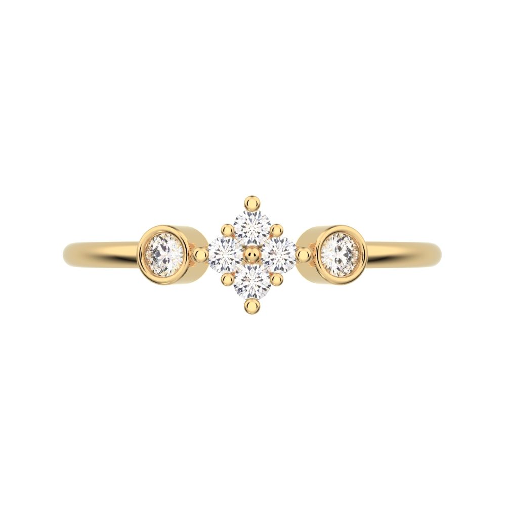 0.14 ct Round Cut Simulated Clear Diamond dainty Minimalist cluster bezel halo light 14K / 18K Solid Yellow Gold everyday ring