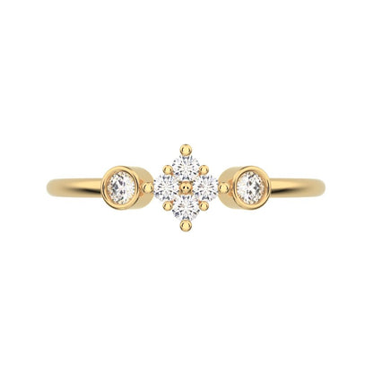 0.14 ct Round Cut Moissanite dainty Minimalist cluster bezel halo light 14K / 18K Solid Yellow Gold everyday ring