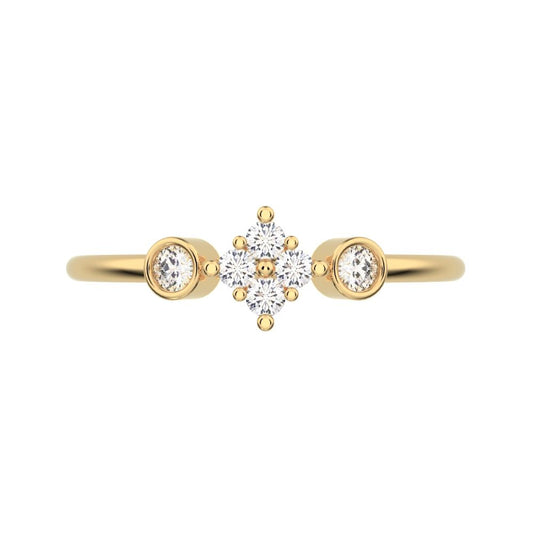 0.14 ct Round Cut Moissanite dainty Minimalist cluster bezel halo light 14K / 18K Solid Yellow Gold everyday ring