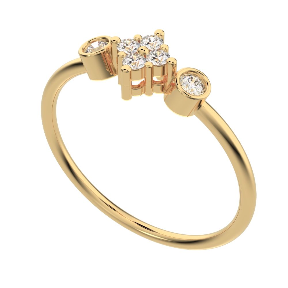 0.14 ct Round Cut Moissanite dainty Minimalist cluster bezel halo light 14K / 18K Solid Yellow Gold everyday ring