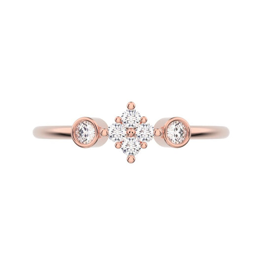 0.14 ct Round Cut Simulated Clear Diamond dainty Minimalist cluster bezel halo light 14K / 18K Solid Rose Gold everyday ring