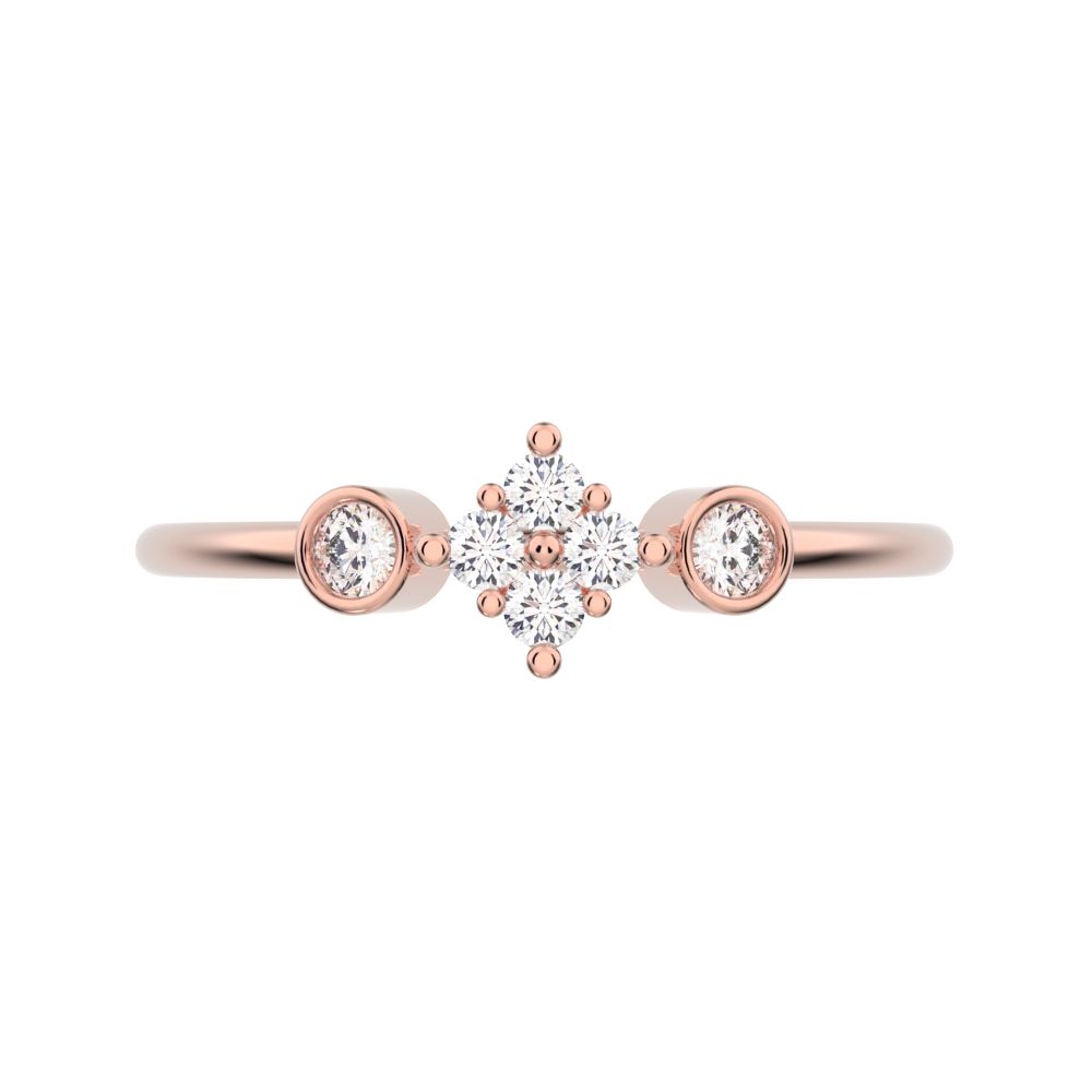 0.14 ct Round Cut Moissanite dainty Minimalist cluster bezel halo light 14K / 18K Solid Rose Gold everyday ring