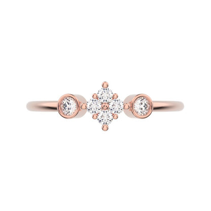 0.14 ct Round Cut Moissanite dainty Minimalist cluster bezel halo light 14K / 18K Solid Rose Gold everyday ring