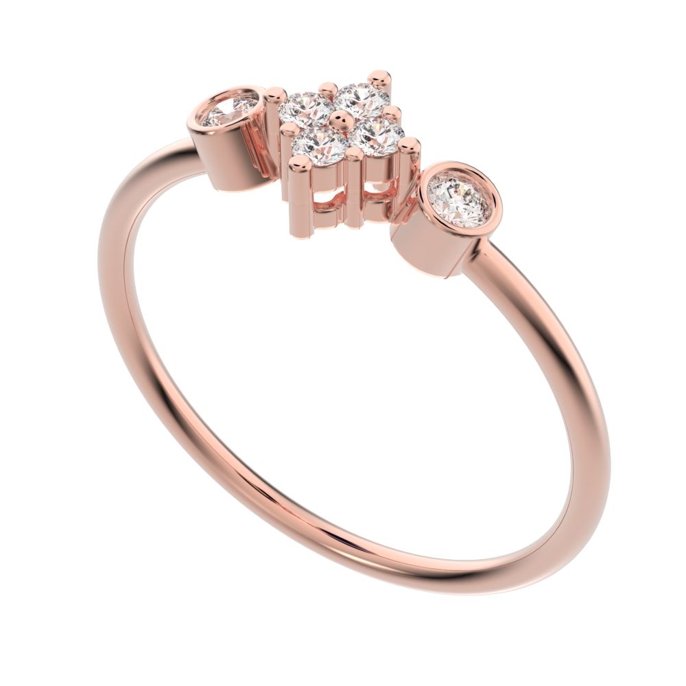 0.14 ct Round Cut Moissanite dainty Minimalist cluster bezel halo light 14K / 18K Solid Rose Gold everyday ring