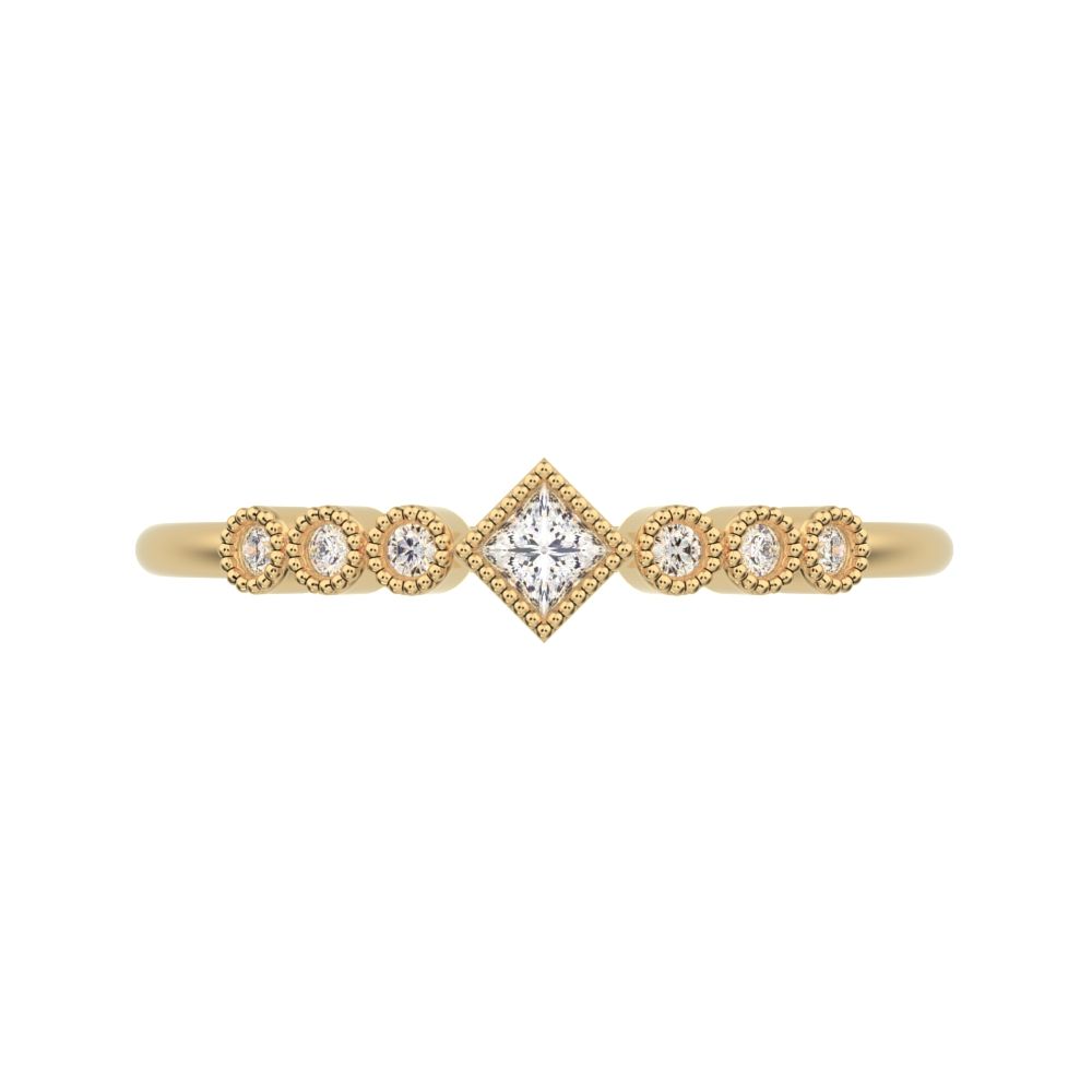 0.105 ct Princess Cut Simulated Clear Diamond dainty halo Minimalist solitaire with accents 14K / 18K Solid Yellow Gold everyday ring