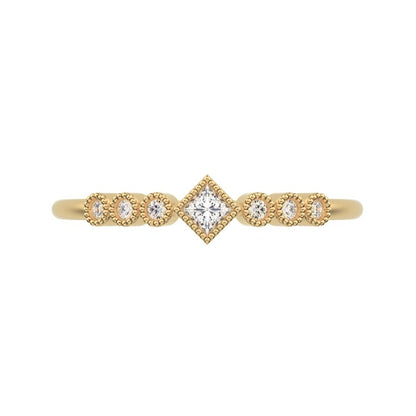 0.105 ct Princess Cut Moissanite dainty halo Minimalist solitaire with accents bezel milgrain 14K / 18K Solid Yellow Gold everyday ring