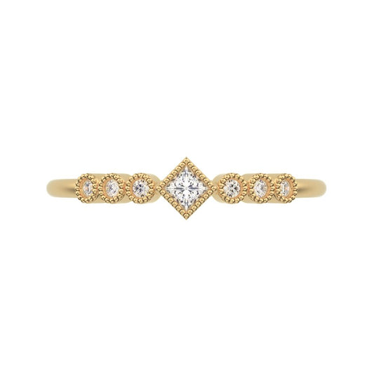0.105 ct Princess Cut Moissanite dainty halo Minimalist solitaire with accents bezel milgrain 14K / 18K Solid Yellow Gold everyday ring