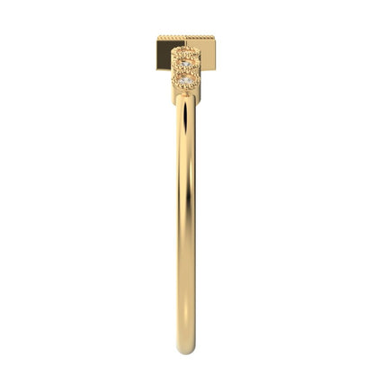 0.105 ct Princess Cut Moissanite dainty halo Minimalist solitaire with accents bezel milgrain 14K / 18K Solid Yellow Gold everyday ring
