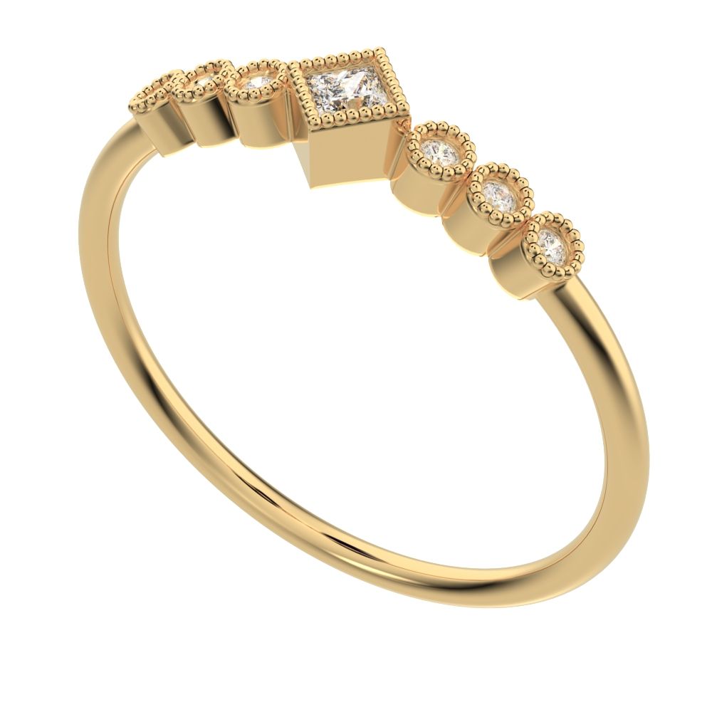 0.105 ct Princess Cut Simulated Clear Diamond dainty halo Minimalist solitaire with accents 14K / 18K Solid Yellow Gold everyday ring