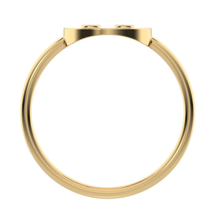 0.02 ct Round Cut Simulated Clear Diamond dainty Minimalist smiley face emoji bezel light 14K / 18K Solid Yellow Gold everyday ring