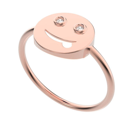 0.02 ct Round Cut Moissanite dainty Minimalist smiley face emoji bezel light 14K / 18K Solid Rose Gold everyday ring