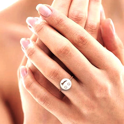 0.02 ct Round Cut Simulated Clear Diamond dainty Minimalist smiley face emoji bezel light 14K / 18K Solid Rose Gold everyday ring