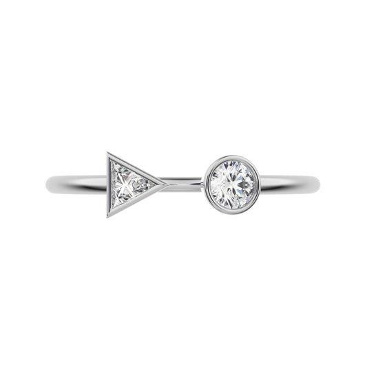 0.23 ct Triangle Cut Moissanite dainty Minimalist adjustable Toi et Moi Dual stone bezel 14K / 18K Solid White Gold everyday wedding band