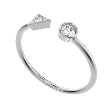 0.23Ct Triangle Cut Simulated Clear Diamond Minimalist adjustable Toi et Moi Dual stone 14K / 18K Solid White Gold everyday wedding band