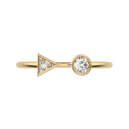 0.23Ct Triangle Cut Simulated Clear Diamond Minimalist adjustable Toi et Moi Dual stone 14K / 18K Solid Yellow Gold everyday wedding band