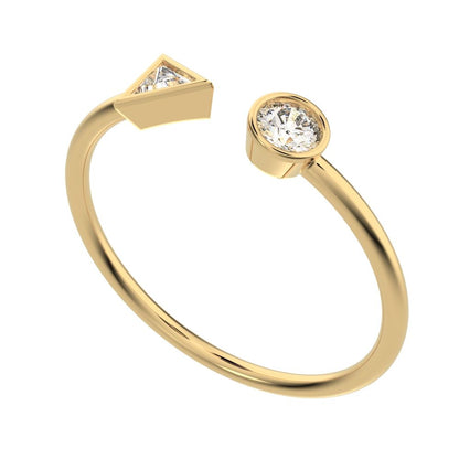 0.23Ct Triangle Cut Simulated Clear Diamond Minimalist adjustable Toi et Moi Dual stone 14K / 18K Solid Yellow Gold everyday wedding band