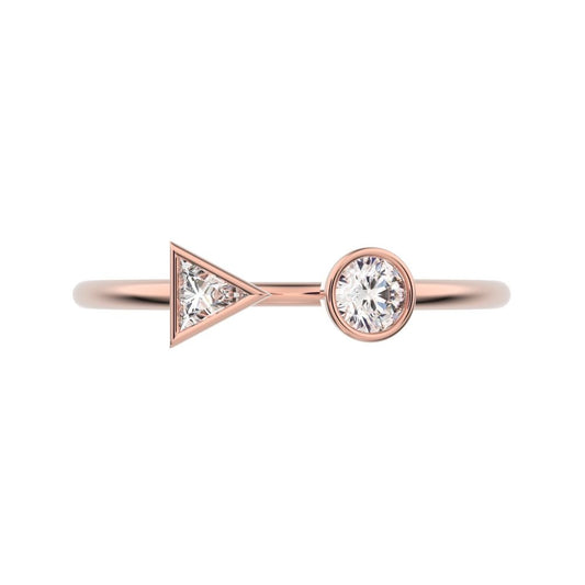 0.23Ct Triangle Cut Simulated Clear Diamond Minimalist adjustable Toi et Moi Dual stone 14K / 18K Solid Rose Gold everyday wedding band