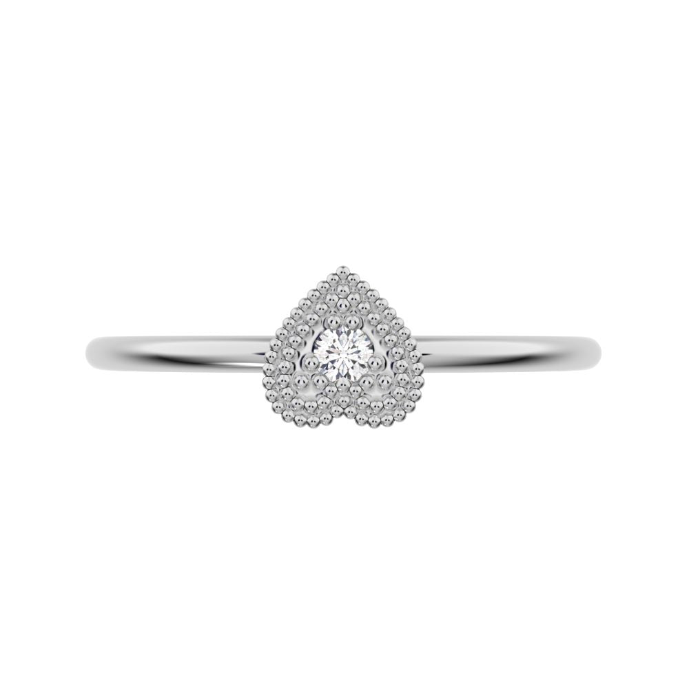 0.03 ct Round Cut Moissanite dainty Minimalist heart vintage halo cluster 14K / 18K Solid White Gold everyday ring