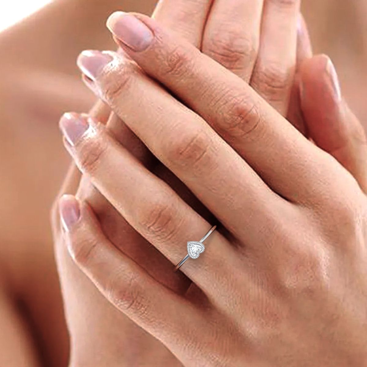 0.03 ct Round Cut Simulated Clear Diamond dainty Minimalist heart vintage halo cluster 14K / 18K Solid White Gold everyday ring