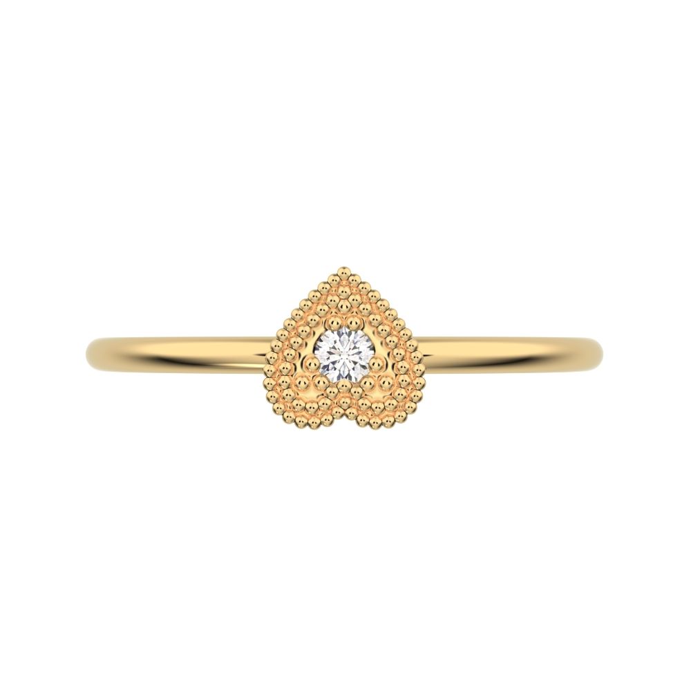 0.03 ct Round Cut Moissanite dainty Minimalist heart vintage halo cluster 14K / 18K Solid Yellow Gold everyday ring