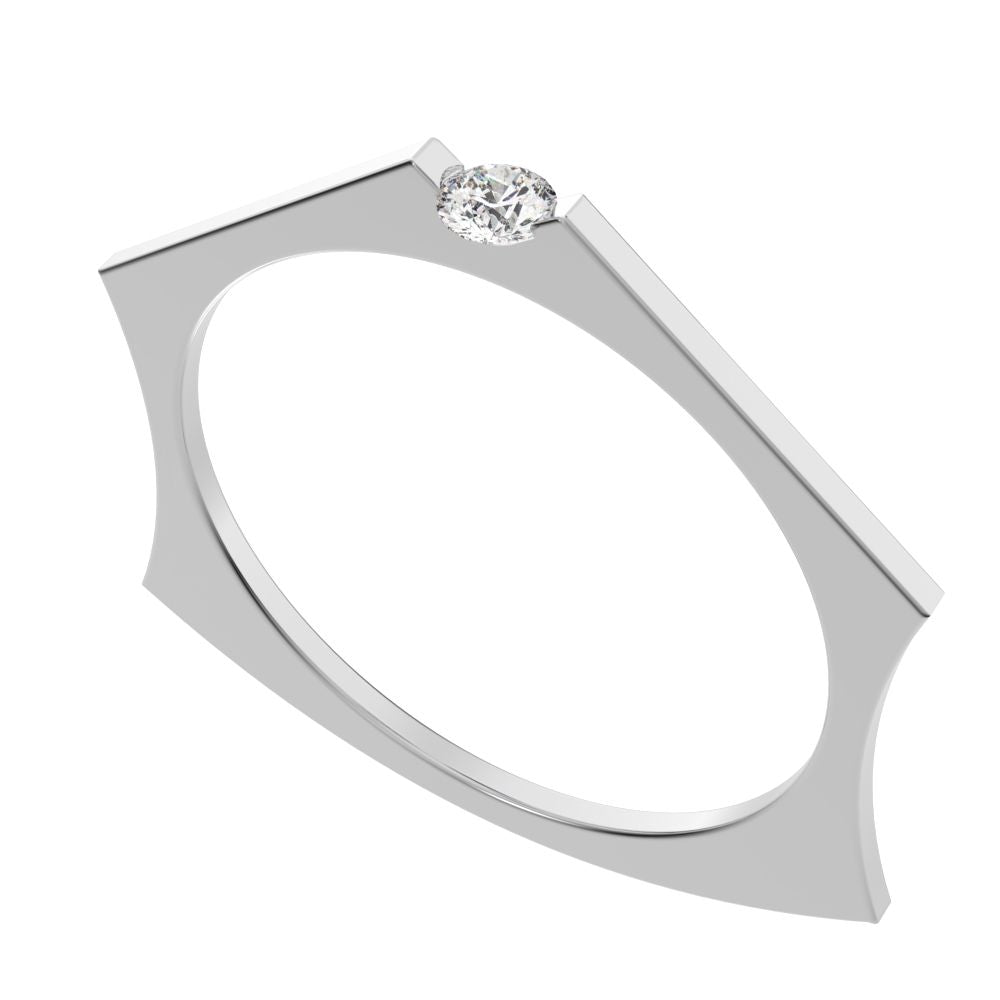 0.06 ct Round Cut Moissanite dainty Minimalist 1 stone solitaire Stackable wedding band 14K / 18K Solid White Gold everyday wedding band