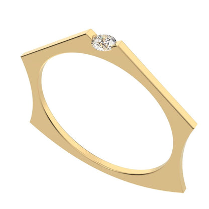0.06Ct Round Cut Simulated Clear Diamond Minimalist solitaire Stackable wedding band 14K / 18K Solid Yellow Gold everyday wedding band