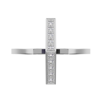 0.1 ct Round Cut Moissanite dainty Minimalist Bar vertical Sleek cross 14K / 18K Solid White Gold everyday ring