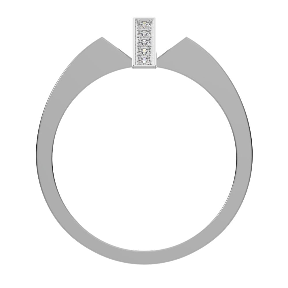 0.1 ct Round Cut Moissanite dainty Minimalist Bar vertical Sleek cross 14K / 18K Solid White Gold everyday ring