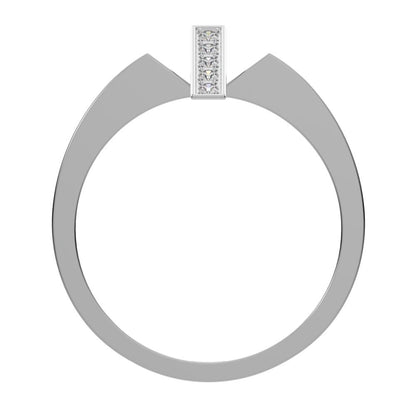 0.1 ct Round Cut Moissanite dainty Minimalist Bar vertical Sleek cross 14K / 18K Solid White Gold everyday ring