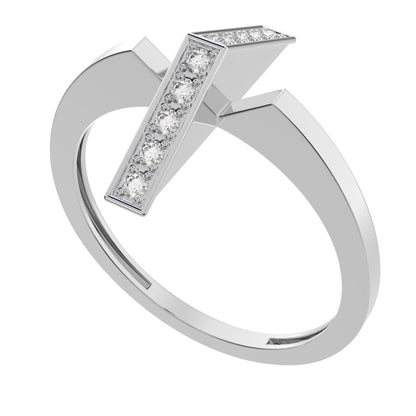 0.1 ct Round Cut Moissanite dainty Minimalist Bar vertical Sleek cross 14K / 18K Solid White Gold everyday ring