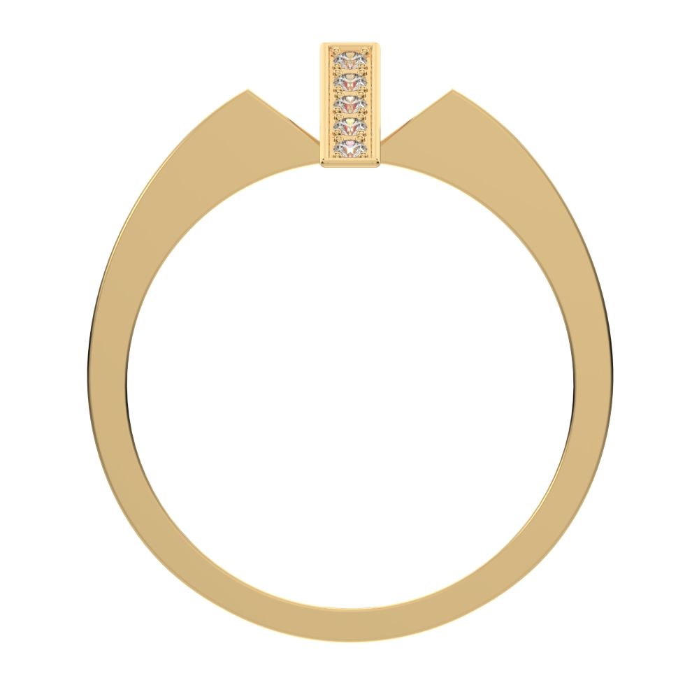 0.1 ct Round Cut Moissanite dainty Minimalist Bar vertical Sleek cross 14K / 18K Solid Yellow Gold everyday ring